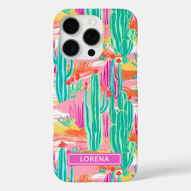 Funda iPhone 16 Pro Colorful Saguaro Cacti Personalized (Reverso )