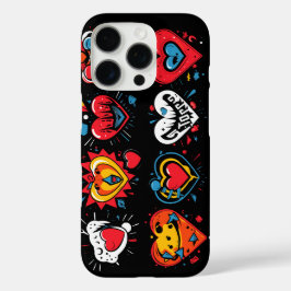 Funda iPhone 16 Pro Coloridos corazones de estilo punk