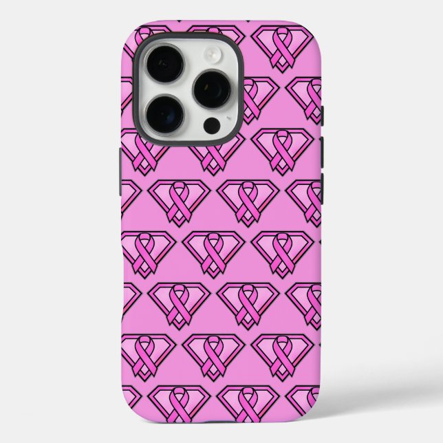 Funda iPhone 16 Pro Conciencia sobre el cáncer de mama Diamante Logo R (Reverso )