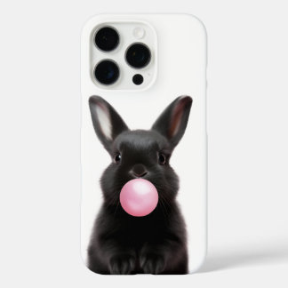 Funda iPhone 16 Pro Conejito negro brillante de burbuja rosa