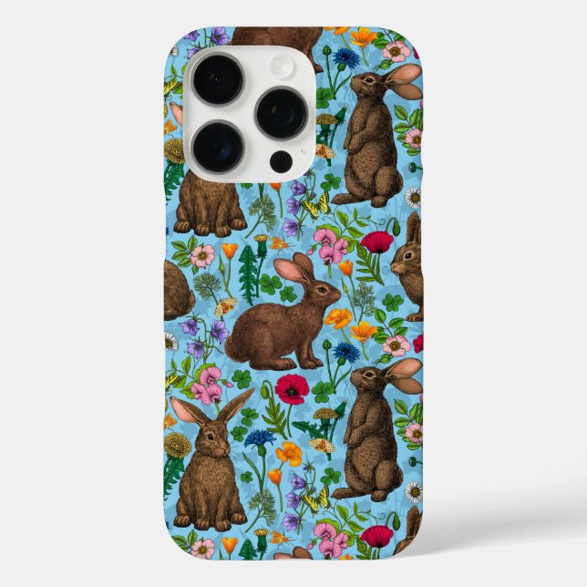 Funda iPhone 16 Pro Conejos y flores silvestres (Reverso )