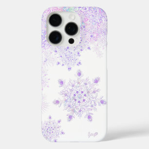 Funda iPhone 16 Pro coraçon reluciente y copo de nieve de color lila c