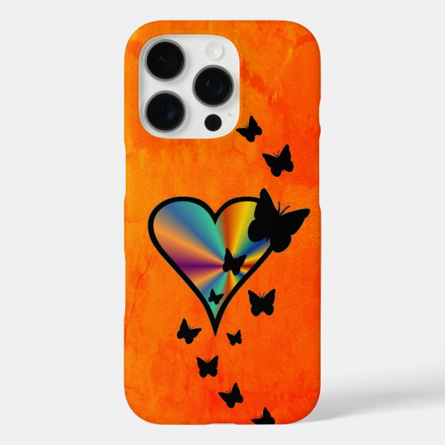 Funda iPhone 16 Pro Corazón arcoiris y mariposa (Reverso )