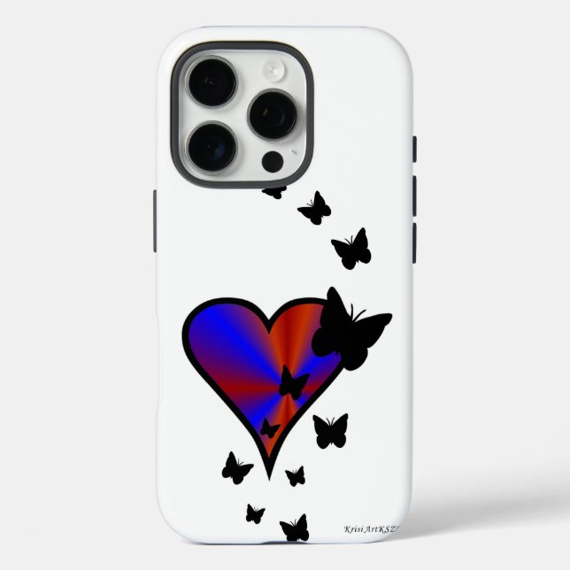 Funda iPhone 16 Pro Corazón de Arcoíris y Mariposa (Reverso )