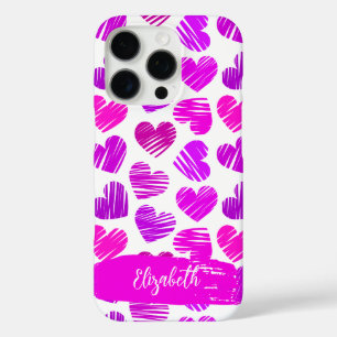 Funda iPhone 16 Pro Corazones de color rosa morado moderno con dibujos