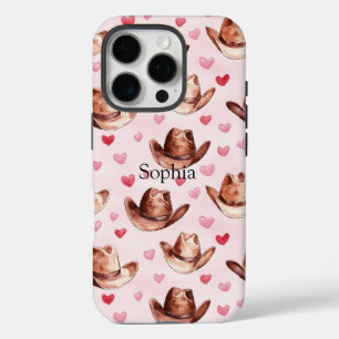 Funda iPhone 16 Pro Corazones de Gorras de vacas rosadas de occidente 