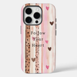 Funda iPhone 16 Pro Corazones de impresión de leopardo marrón rosado