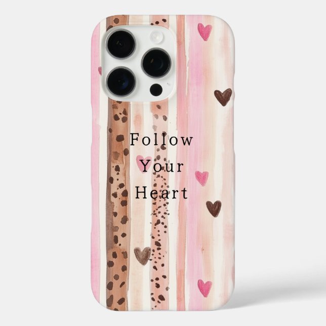 Funda iPhone 16 Pro Corazones de impresión de leopardo marrón rosado (Reverso )