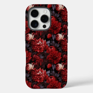 Funda iPhone 16 Pro Crisantemo Rojo Gótico Floral Oscuro