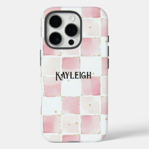 Funda iPhone 16 Pro Cuadrados de Moda blanca rosada