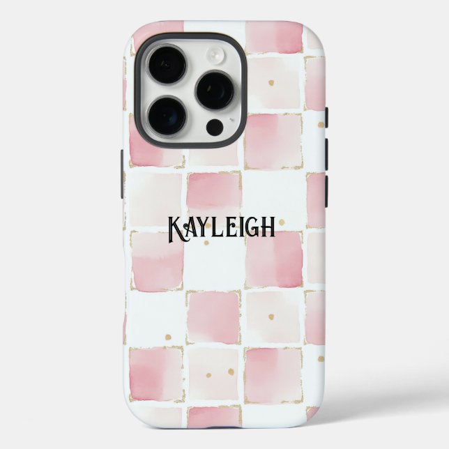 Funda iPhone 16 Pro Cuadrados de Moda blanca rosada (Reverso )