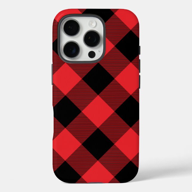 Funda iPhone 16 Pro Cuadro Escocés Rojo Negro Búfalo (Reverso )