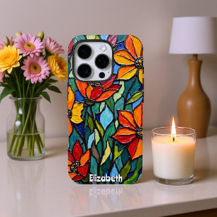 Funda iPhone 16 Pro Cuarteto de vidrio con manchas florales audas