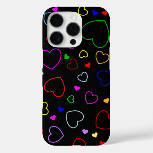 Funda iPhone 16 Pro Cubierta para iPhone negro con muchos corazones co