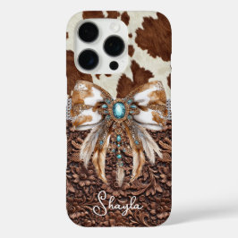 Funda iPhone 16 Pro Cuero Marrón de Vaqueta Joyas Arco Monogramado