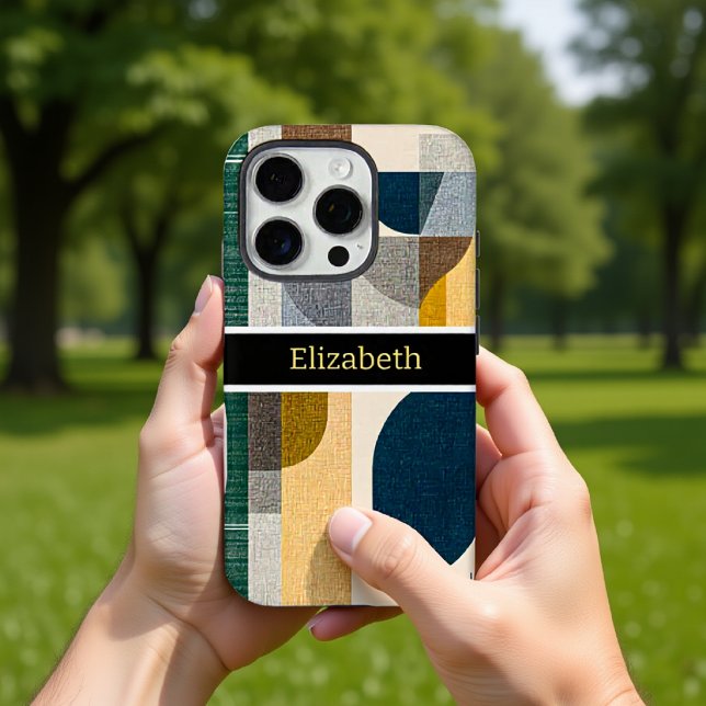 Funda iPhone 16 Pro Custom Name Modern Abstract Geometric Marble (Subido por el creador)