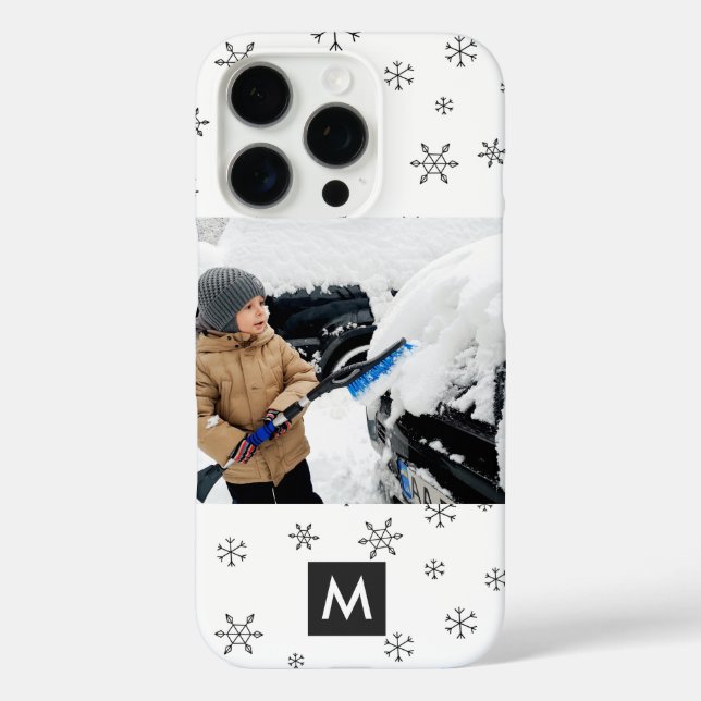 Funda iPhone 16 Pro Custom Photo Christmas Snowflakes Monogram (Reverso )