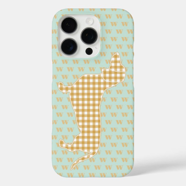 Funda iPhone 16 Pro Cute Gingham Dachshund Monograma Pato Huevo Azul (Reverso )