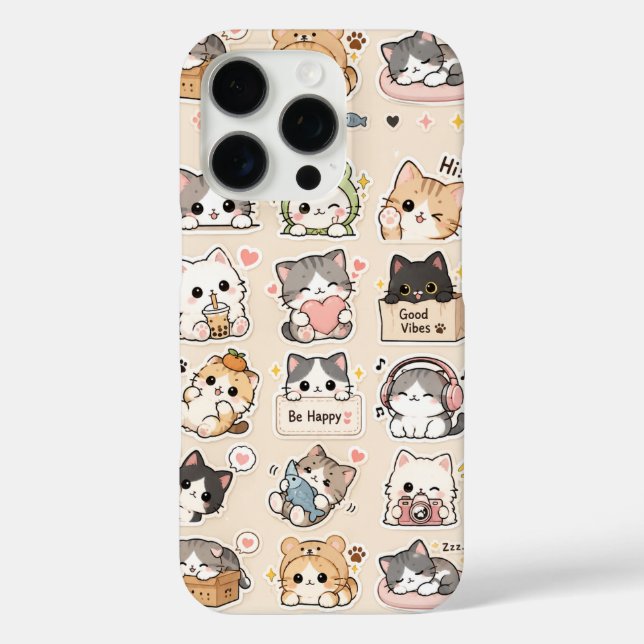 Funda iPhone 16 Pro Cute Kawaii Cat Phone Case – Adorable (Reverso )