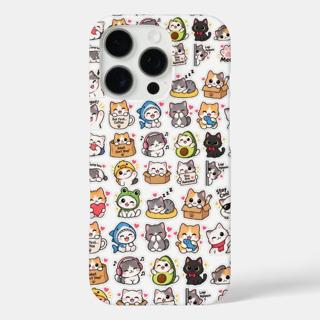 Funda iPhone 16 Pro Cute Kawaii Cat Phone Case – Adorable (Reverso )