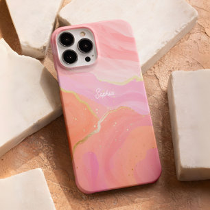 Funda iPhone 16 Pro Cute Sweet Pink Gold Wave Textura Personalizado fe