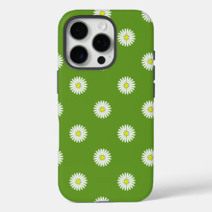 Funda iPhone 16 Pro Daisies Patrón ilustrativo sobre el verde