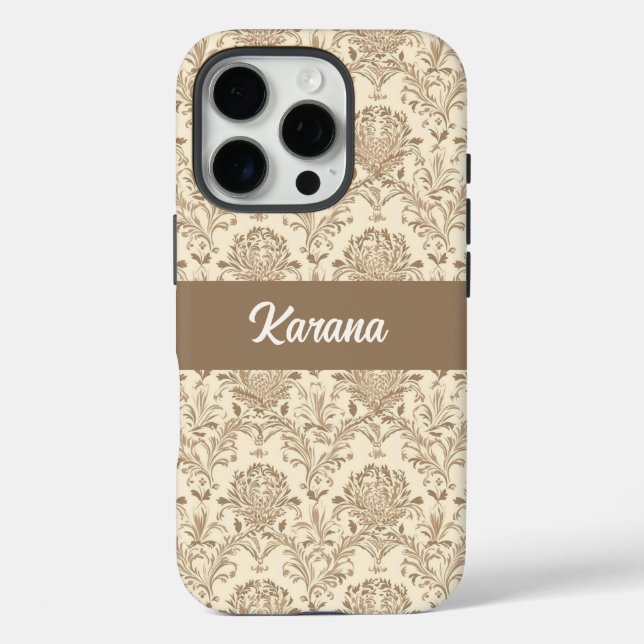 Funda iPhone 16 Pro Damasco Beige clásico (Reverso )