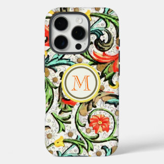 Funda iPhone 16 Pro Damasco de cosecha floral monograma moderno