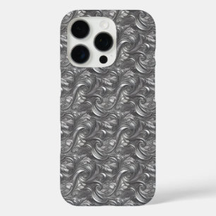 Funda iPhone 16 Pro Decorativo Gris Plateado y Negro Abstracto