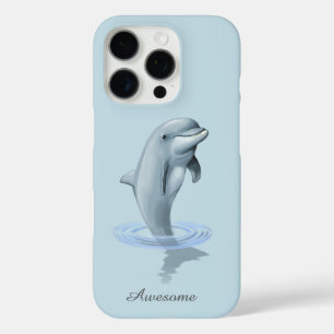 Funda iPhone 16 Pro Delfín moderno chic y escritura en azul claro