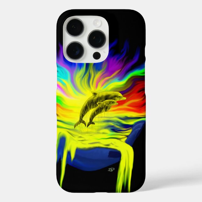 Funda iPhone 16 Pro Delfines al sol con mano (Reverso )