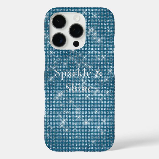 Funda iPhone 16 Pro Denim Blue Glitzy Moda Glam Sparkle (Reverso )
