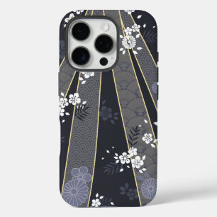 Funda iPhone 16 Pro Denim de patrón de kimono floral japonés