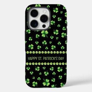 Funda iPhone 16 Pro Día de San Patricio Trebol de acuarela sobre negro