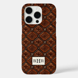 Funda iPhone 16 Pro Diamante Marrón de Cuero Monogramado