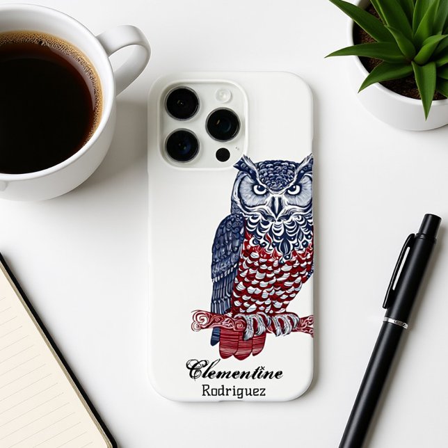 Funda iPhone 16 Pro Dibujo de madera de búho intrincado (Subido por el creador)