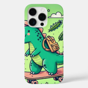 Funda iPhone 16 Pro Dinosaurio lindo en una tabla de patinaje