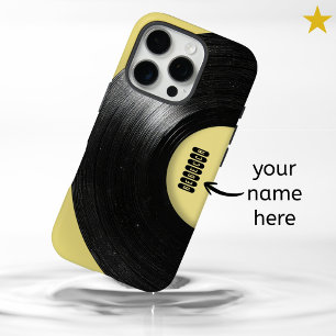 Funda iPhone 16 Pro Disco de vinilo retro amarillo pastel con nombre p