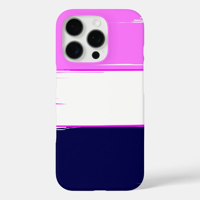 Funda iPhone 16 Pro Diseño de franjas rosa y blanca y azul profundo (Reverso )