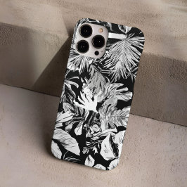 Funda iPhone 16 Pro Diseño de hojas tropicales en blanco y negro