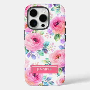 Funda iPhone 16 Pro Diseño de nombre personalizado floral boho Sunrise