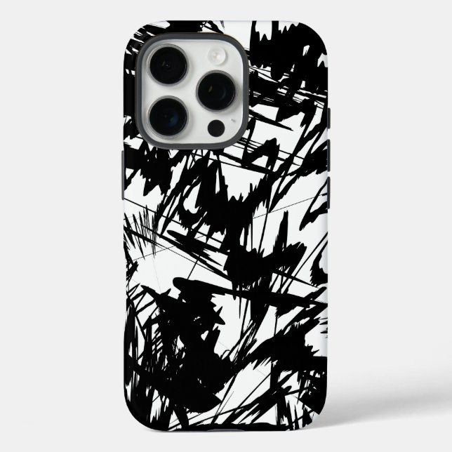 Funda iPhone 16 Pro Diseño de patrones en blanco y negro (Reverso )
