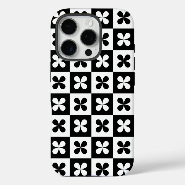 Funda iPhone 16 Pro Diseño de patrones en blanco y negro (Reverso )