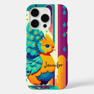 Funda iPhone 16 Pro Diseño de pavo real bebé con nombre personalizado