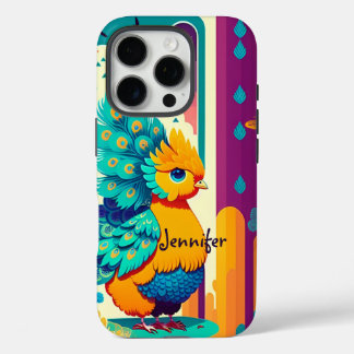 Funda iPhone 16 Pro Diseño de pavo real bebé con nombre personalizado