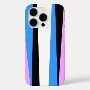 Funda iPhone 16 Pro Diseño de rayas rosa, azul, negro y blanco