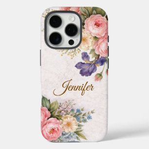 Funda iPhone 16 Pro Diseño de rosa floral personalizado vintage rústic