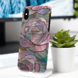 Funda iPhone 16 Pro Diseño de vidrio con manchas falsas de rosas rosad