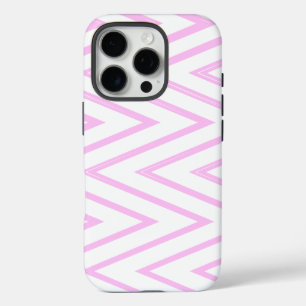 Funda iPhone 16 Pro Diseño del patrón de cheurón en rosa y blanco