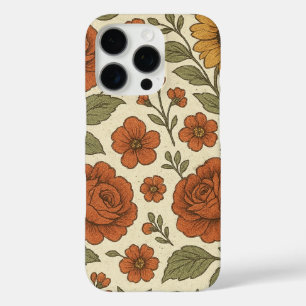Funda iPhone 16 Pro Diseño Floral Vintage – Arte de Flor Retro Elegant
